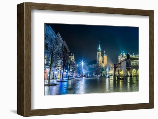 Poland, Krakow. Market Square at Night.-bloodua-Framed Photographic Print