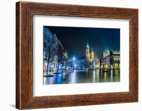 Poland, Krakow. Market Square at Night.-bloodua-Framed Photographic Print