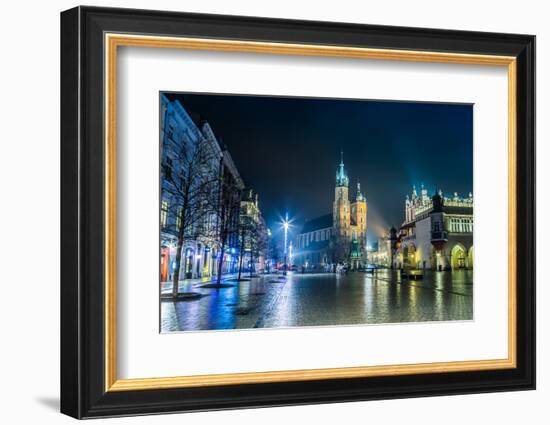 Poland, Krakow. Market Square at Night.-bloodua-Framed Photographic Print