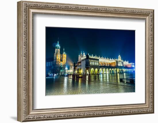 Poland, Krakow. Market Square at Night.-bloodua-Framed Photographic Print