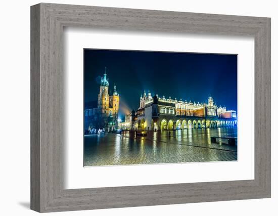 Poland, Krakow. Market Square at Night.-bloodua-Framed Photographic Print