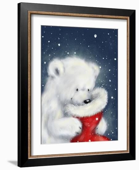 Polar Bear And Christmas Sock-MAKIKO-Framed Giclee Print