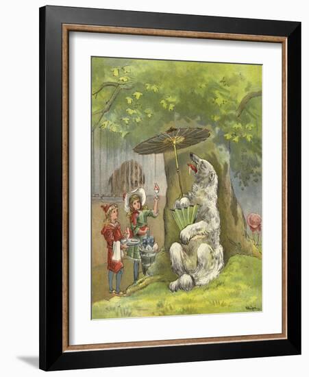 Polar Bear Being Fed Ice Cream Sundae by Children-Richard Andre-Framed Giclee Print