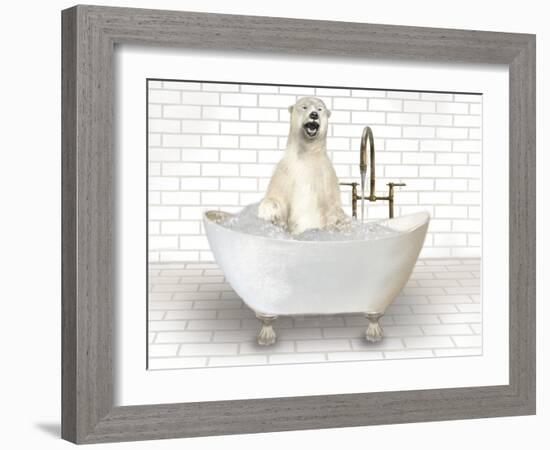 Polar Bear In Bathtub-Matthew Piotrowicz-Framed Art Print