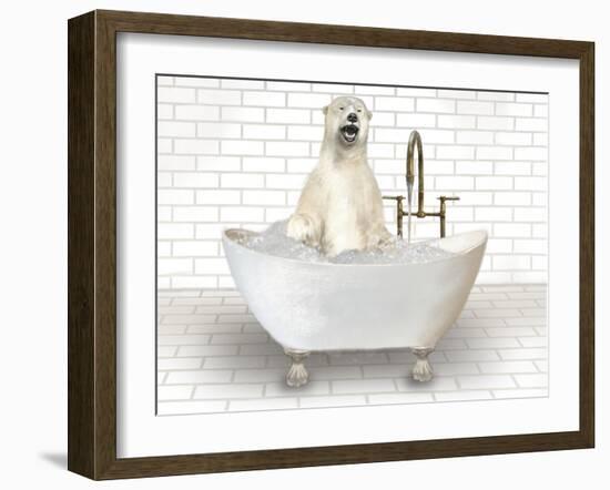 Polar Bear In Bathtub-Matthew Piotrowicz-Framed Art Print