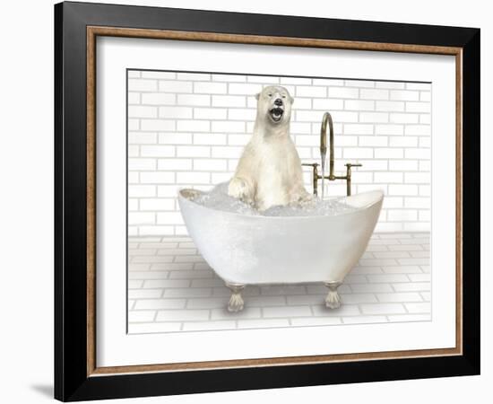 Polar Bear In Bathtub-Matthew Piotrowicz-Framed Art Print