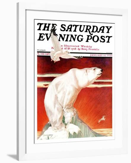 "Polar Bear on Iceberg," Saturday Evening Post Cover, January 14, 1933-Jack Murray-Framed Giclee Print