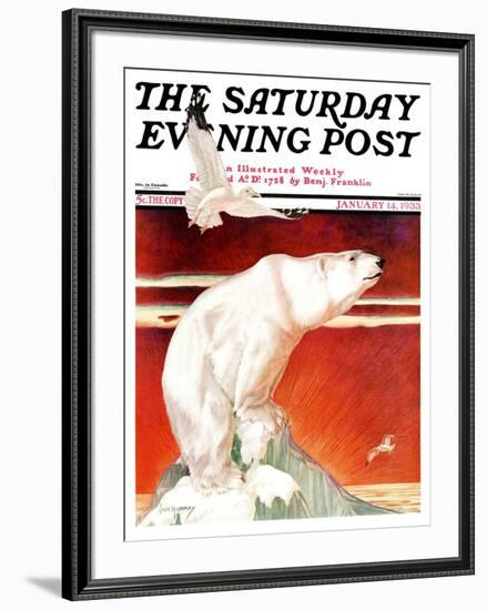 "Polar Bear on Iceberg," Saturday Evening Post Cover, January 14, 1933-Jack Murray-Framed Giclee Print