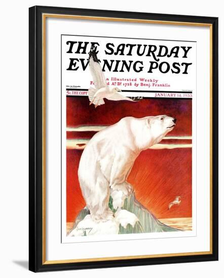 "Polar Bear on Iceberg," Saturday Evening Post Cover, January 14, 1933-Jack Murray-Framed Giclee Print