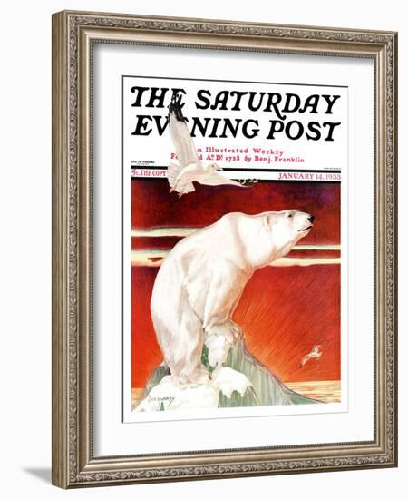 "Polar Bear on Iceberg," Saturday Evening Post Cover, January 14, 1933-Jack Murray-Framed Giclee Print