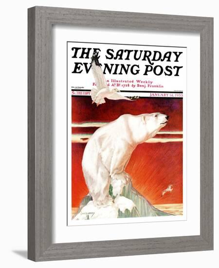 "Polar Bear on Iceberg," Saturday Evening Post Cover, January 14, 1933-Jack Murray-Framed Giclee Print