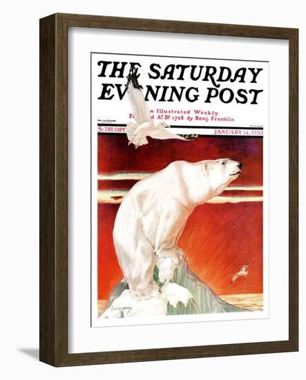 "Polar Bear on Iceberg," Saturday Evening Post Cover, January 14, 1933-Jack Murray-Framed Giclee Print