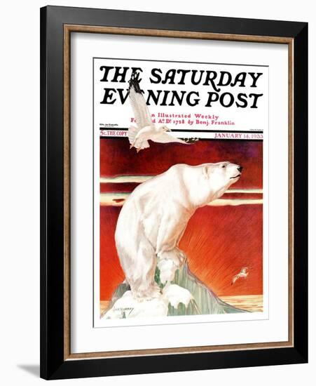 "Polar Bear on Iceberg," Saturday Evening Post Cover, January 14, 1933-Jack Murray-Framed Giclee Print