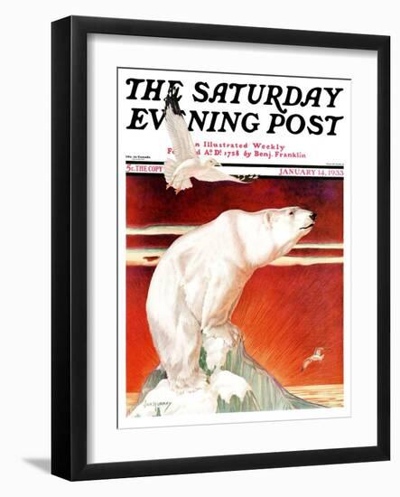 "Polar Bear on Iceberg," Saturday Evening Post Cover, January 14, 1933-Jack Murray-Framed Giclee Print