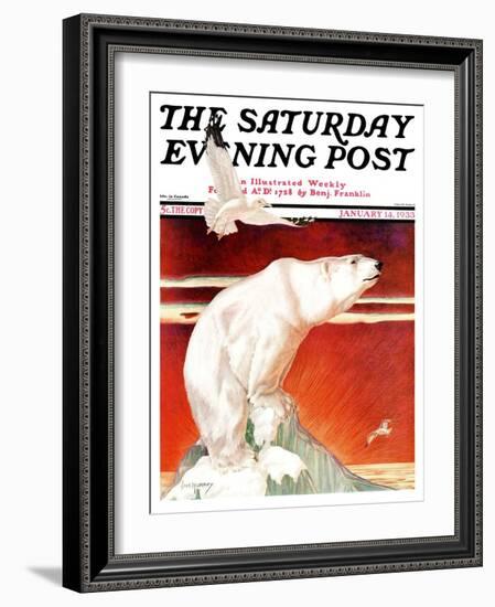 "Polar Bear on Iceberg," Saturday Evening Post Cover, January 14, 1933-Jack Murray-Framed Giclee Print