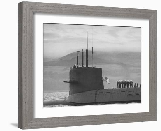 Polaris Missile Sub "Patrick Henry"Cruising on Clyde River on Patrol-John Dominis-Framed Photographic Print