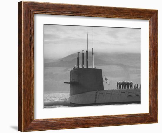 Polaris Missile Sub "Patrick Henry"Cruising on Clyde River on Patrol-John Dominis-Framed Photographic Print