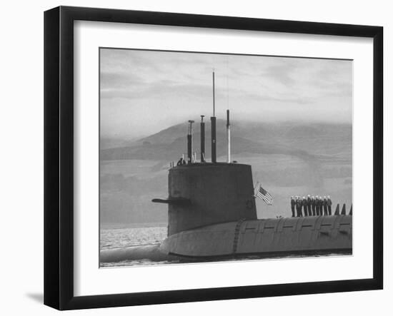 Polaris Missile Sub "Patrick Henry"Cruising on Clyde River on Patrol-John Dominis-Framed Photographic Print