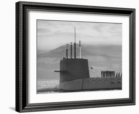 Polaris Missile Sub "Patrick Henry"Cruising on Clyde River on Patrol-John Dominis-Framed Photographic Print