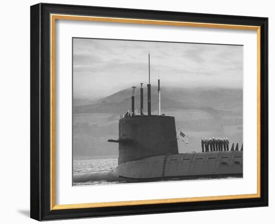 Polaris Missile Sub "Patrick Henry"Cruising on Clyde River on Patrol-John Dominis-Framed Photographic Print