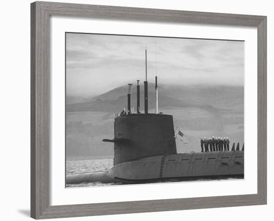 Polaris Missile Sub "Patrick Henry"Cruising on Clyde River on Patrol-John Dominis-Framed Photographic Print