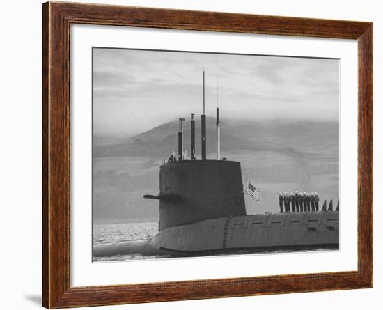 Polaris Missile Sub "Patrick Henry"Cruising on Clyde River on Patrol-John Dominis-Framed Photographic Print