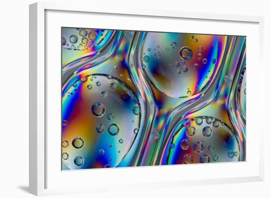 Polarized Stress Patterns in Row of Plastic Spoons with Carbonated Liquids from Above-Yon Marsh-Framed Photographic Print