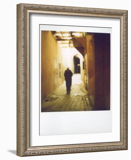 Polaroid Image of Man Walking Along Narrow, Dimly-Lit Street in the Medina, Fez, Morocco-Lee Frost-Framed Photographic Print