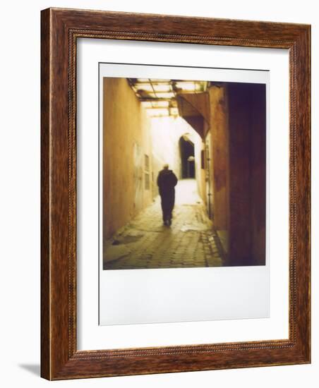 Polaroid Image of Man Walking Along Narrow, Dimly-Lit Street in the Medina, Fez, Morocco-Lee Frost-Framed Photographic Print