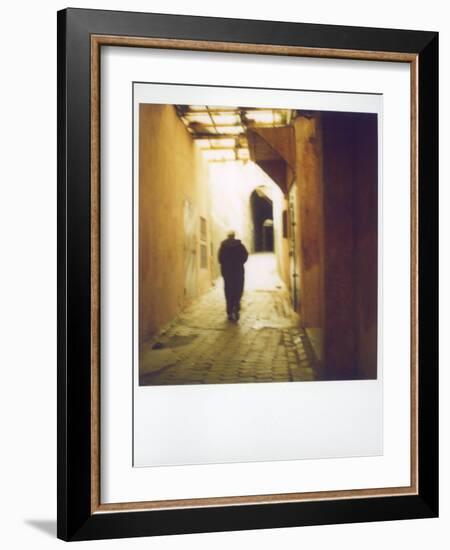 Polaroid Image of Man Walking Along Narrow, Dimly-Lit Street in the Medina, Fez, Morocco-Lee Frost-Framed Photographic Print