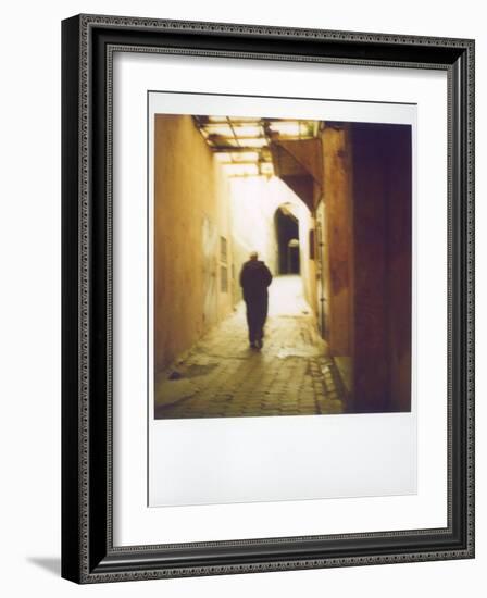 Polaroid Image of Man Walking Along Narrow, Dimly-Lit Street in the Medina, Fez, Morocco-Lee Frost-Framed Photographic Print