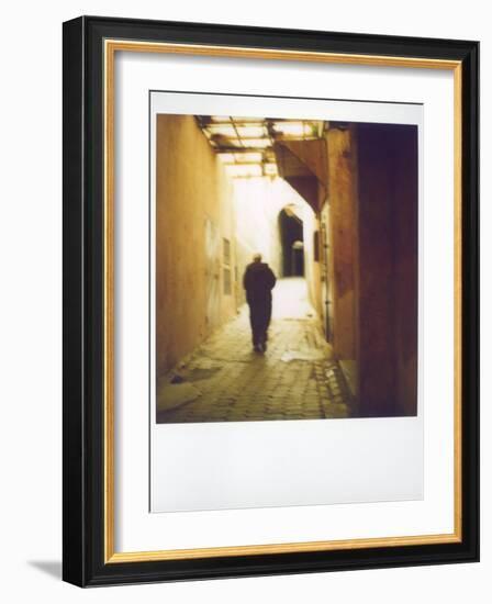 Polaroid Image of Man Walking Along Narrow, Dimly-Lit Street in the Medina, Fez, Morocco-Lee Frost-Framed Photographic Print