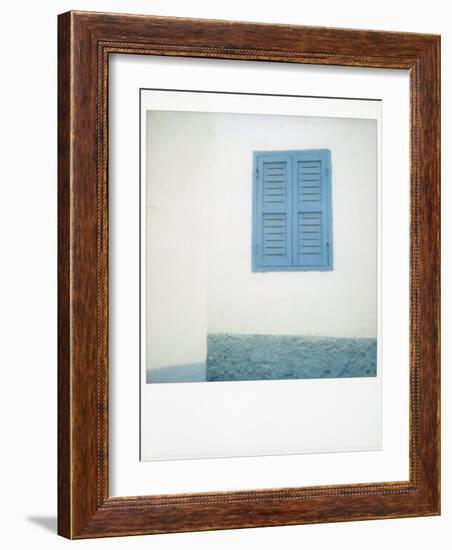 Polaroid of Painted Blue Window Shutter Against Whitewashed Wall, Asilah, Morocco-Lee Frost-Framed Photographic Print