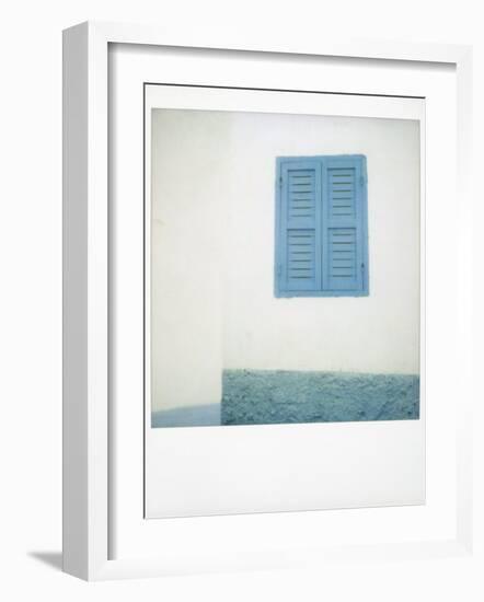 Polaroid of Painted Blue Window Shutter Against Whitewashed Wall, Asilah, Morocco-Lee Frost-Framed Photographic Print