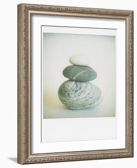 Polaroid of Three Sea-Worn Pebbles Piled Up Against a White Background-Lee Frost-Framed Photographic Print