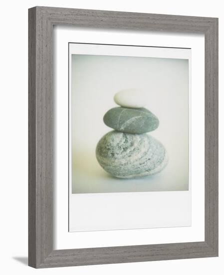 Polaroid of Three Sea-Worn Pebbles Piled Up Against a White Background-Lee Frost-Framed Photographic Print