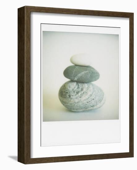 Polaroid of Three Sea-Worn Pebbles Piled Up Against a White Background-Lee Frost-Framed Photographic Print