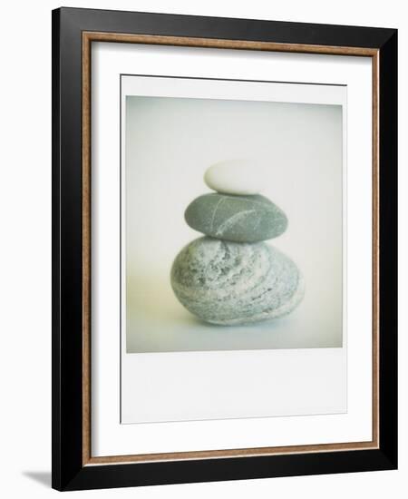 Polaroid of Three Sea-Worn Pebbles Piled Up Against a White Background-Lee Frost-Framed Photographic Print