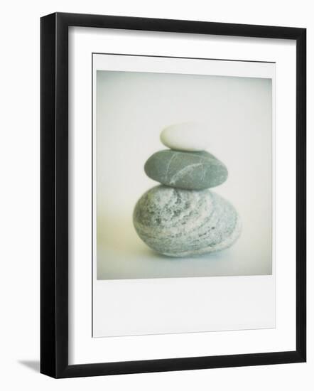 Polaroid of Three Sea-Worn Pebbles Piled Up Against a White Background-Lee Frost-Framed Photographic Print