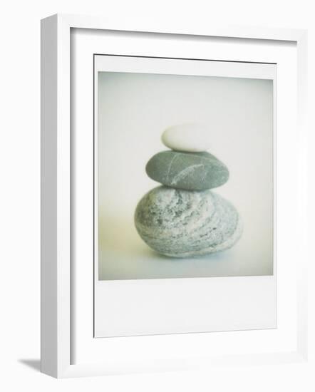 Polaroid of Three Sea-Worn Pebbles Piled Up Against a White Background-Lee Frost-Framed Photographic Print