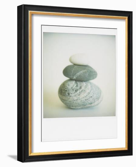 Polaroid of Three Sea-Worn Pebbles Piled Up Against a White Background-Lee Frost-Framed Photographic Print