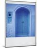 Polaroid of Traditional Painted Blue Door Against Bluewashed Wall, Chefchaouen, Morocco-Lee Frost-Mounted Photographic Print