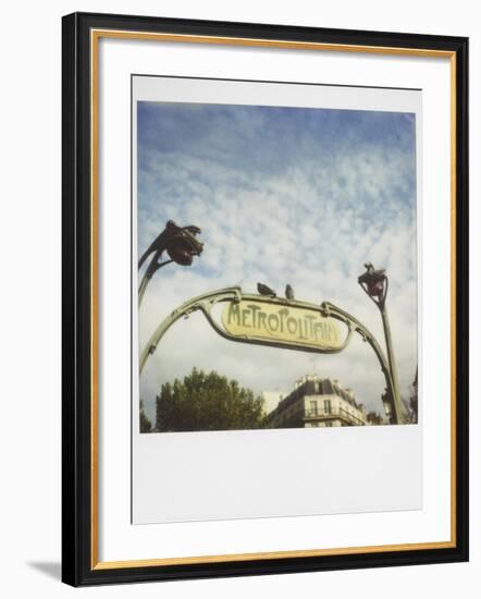 Polaroid of Two Pigeons Sitting on Sign Outside Paris Metro, Paris, France, Europe-Lee Frost-Framed Photographic Print