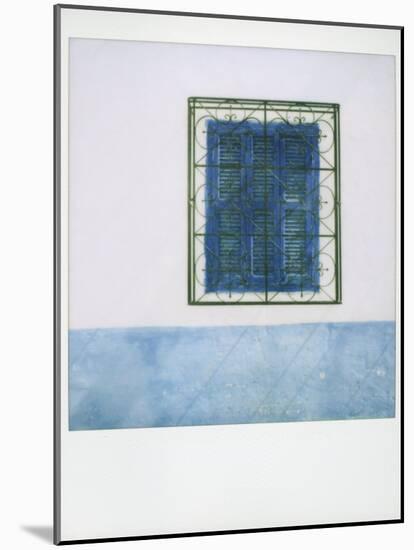 Polaroid of Whitewashed Wall with Blue Window Shutters and Iron Grille, Asilah, Morocco-Lee Frost-Mounted Photographic Print