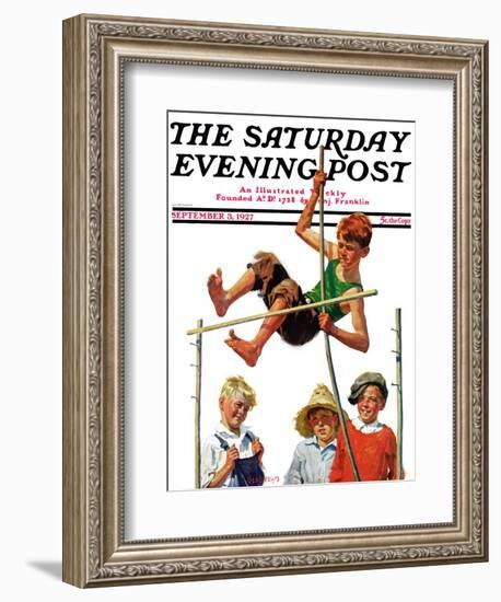 "Pole Vault," Saturday Evening Post Cover, September 3, 1927-George Brehm-Framed Giclee Print