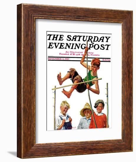 "Pole Vault," Saturday Evening Post Cover, September 3, 1927-George Brehm-Framed Giclee Print