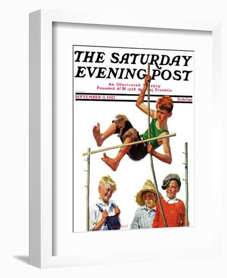 "Pole Vault," Saturday Evening Post Cover, September 3, 1927-George Brehm-Framed Giclee Print