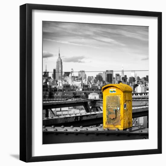 Police Emergency Call Box on the Walkway of the Brooklyn Bridge with Skyline of Manhattan-Philippe Hugonnard-Framed Photographic Print