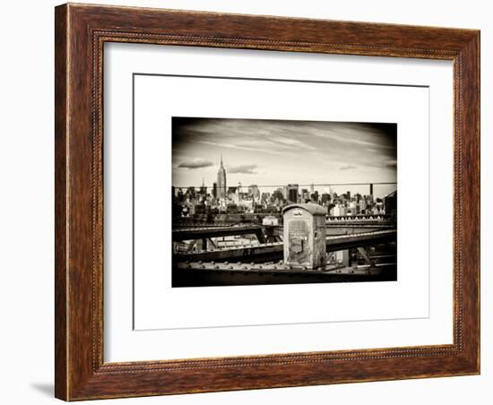 Police Emergency Call Box on the Walkway of the Brooklyn Bridge with Skyline of Manhattan-Philippe Hugonnard-Framed Art Print