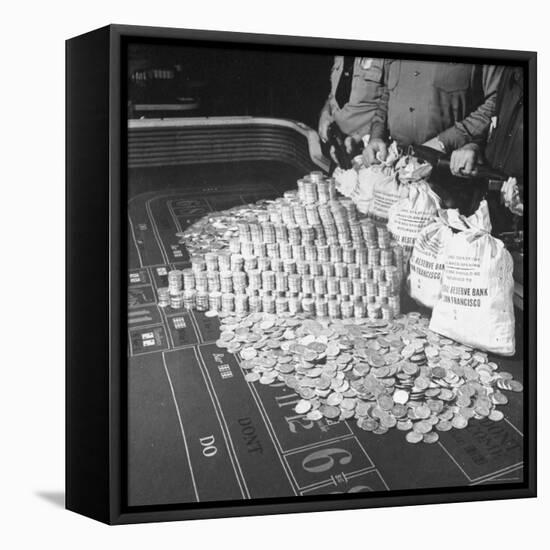 Police Guarding $500,000 in Silver Being Used During a WWII War Bond Rally in a Gambling Casino-John Florea-Framed Premier Image Canvas